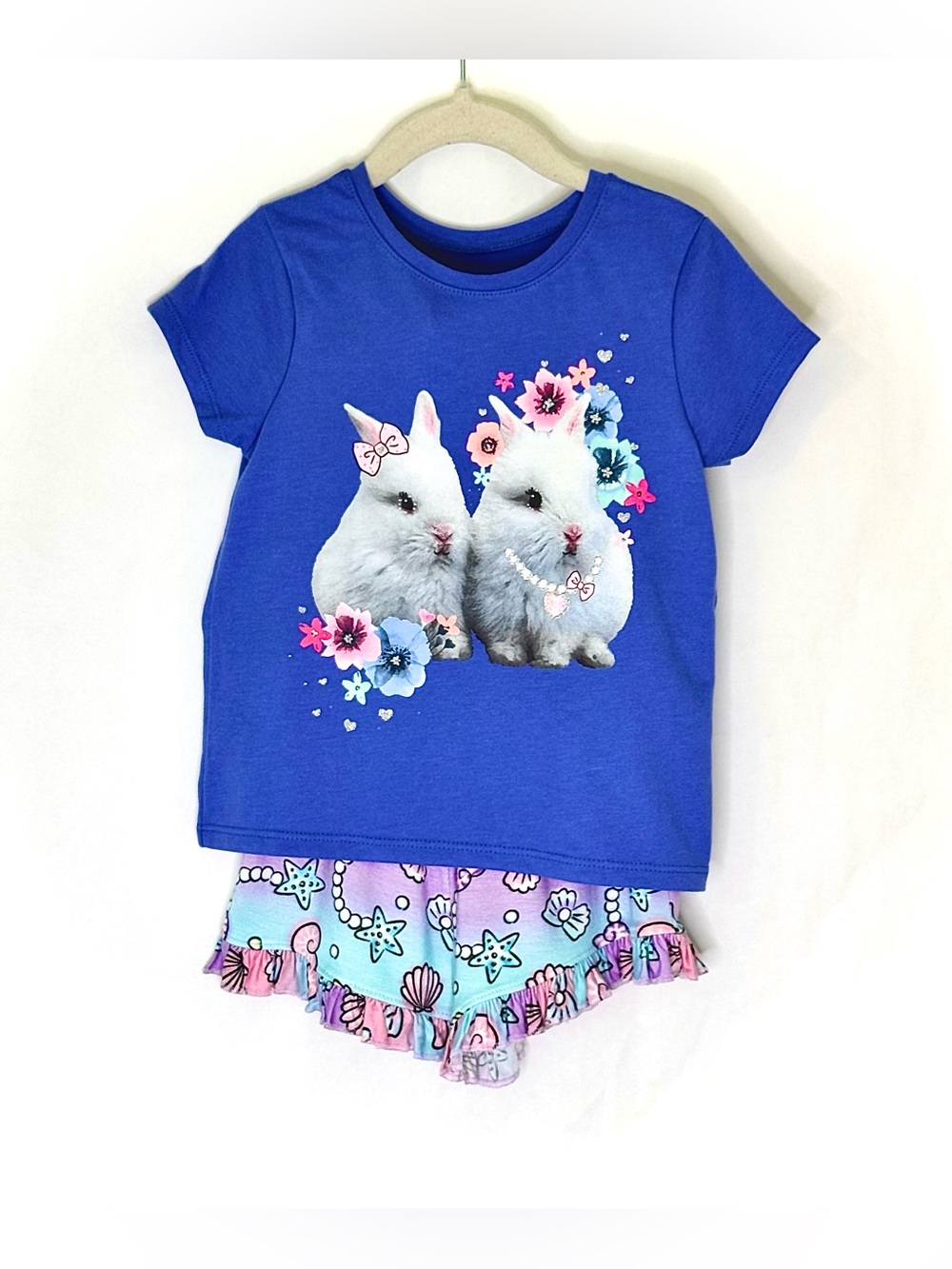 Girls Bunny T Shirt and Seashell Shorts Set By Garanimals